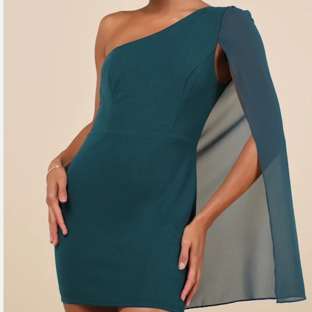Lulu's Teal One Shoulder Dress
